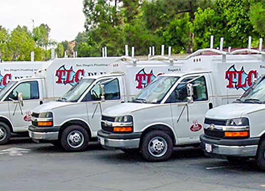 TLC Plumbing Inc. service trucks will travel to all areas of San Diego